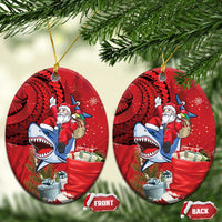 Funny Santa Riding Shark Ceramic Ornament Polynesian Tribal Christmas Spirit - Polynesian Pride