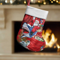 Funny Santa Riding Shark Christmas Stocking Polynesian Tribal Christmas Spirit - Polynesian Pride