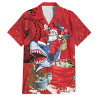 Funny Santa Riding Shark Family Matching Off The Shoulder Long Sleeve Dress and Hawaiian Shirt Polynesian Tribal Christmas Spirit - Polynesian Pride
