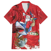 Funny Santa Riding Shark Family Matching Off Shoulder Short Dress and Hawaiian Shirt Polynesian Tribal Christmas Spirit - Polynesian Pride