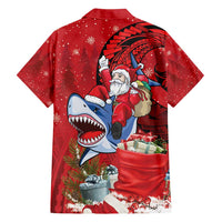 Funny Santa Riding Shark Family Matching Off Shoulder Short Dress and Hawaiian Shirt Polynesian Tribal Christmas Spirit - Polynesian Pride