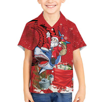 Funny Santa Riding Shark Family Matching Off Shoulder Short Dress and Hawaiian Shirt Polynesian Tribal Christmas Spirit - Polynesian Pride