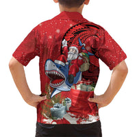 Funny Santa Riding Shark Family Matching Puletasi and Hawaiian Shirt Polynesian Tribal Christmas Spirit - Polynesian Pride