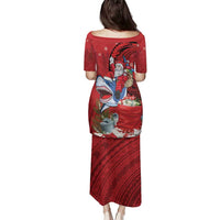 Funny Santa Riding Shark Family Matching Puletasi and Hawaiian Shirt Polynesian Tribal Christmas Spirit - Polynesian Pride