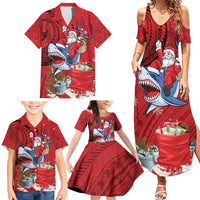 Funny Santa Riding Shark Family Matching Summer Maxi Dress and Hawaiian Shirt Polynesian Tribal Christmas Spirit - Polynesian Pride