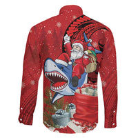 Funny Santa Riding Shark Family Matching Tank Maxi Dress and Hawaiian Shirt Polynesian Tribal Christmas Spirit - Polynesian Pride