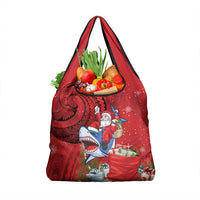 Funny Santa Riding Shark Grocery Bag Polynesian Tribal Christmas Spirit - Polynesian Pride