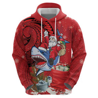 Funny Santa Riding Shark Hoodie Polynesian Tribal Christmas Spirit - Polynesian Pride