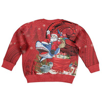 Funny Santa Riding Shark Kid Ugly Christmas Sweater Polynesian Tribal Christmas Spirit - Polynesian Pride
