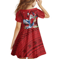 Funny Santa Riding Shark Kid Short Sleeve Dress Polynesian Tribal Christmas Spirit - Polynesian Pride