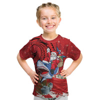 Funny Santa Riding Shark Kid T Shirt Polynesian Tribal Christmas Spirit - Polynesian Pride