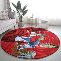 Funny Santa Riding Shark Round Carpet Polynesian Tribal Christmas Spirit - Polynesian Pride