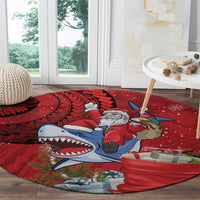 Funny Santa Riding Shark Round Carpet Polynesian Tribal Christmas Spirit - Polynesian Pride