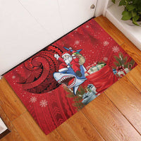 Funny Santa Riding Shark Rubber Doormat Polynesian Tribal Christmas Spirit - Polynesian Pride