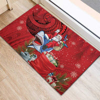 Funny Santa Riding Shark Rubber Doormat Polynesian Tribal Christmas Spirit - Polynesian Pride