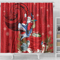 Funny Santa Riding Shark Shower Curtain Polynesian Tribal Christmas Spirit - Polynesian Pride
