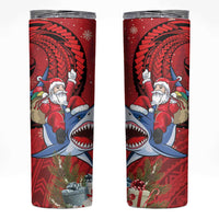 Funny Santa Riding Shark Skinny Tumbler Polynesian Tribal Christmas Spirit - Polynesian Pride