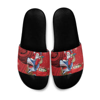 Funny Santa Riding Shark Slide Sandals Polynesian Tribal Christmas Spirit - Polynesian Pride