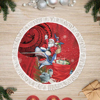 Funny Santa Riding Shark Tree Skirt Polynesian Tribal Christmas Spirit - Polynesian Pride