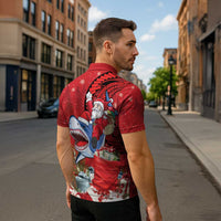 Funny Santa Riding Shark Zipper Polo Shirt Polynesian Tribal Christmas Spirit - Polynesian Pride