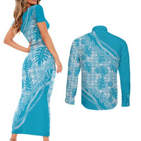 Hawaii Breadfruit Palaka Couples Matching Short Sleeve Bodycon Dress and Long Sleeve Button Shirt Polu Maile Lei LT9 - Polynesian Pride