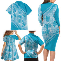 Hawaii Breadfruit Palaka Family Matching Long Sleeve Bodycon Dress and Hawaiian Shirt Polu Maile Lei - Polynesian Pride