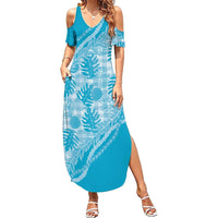 Hawaii Breadfruit Palaka Family Matching Summer Maxi Dress and Hawaiian Shirt Polu Maile Lei - Polynesian Pride