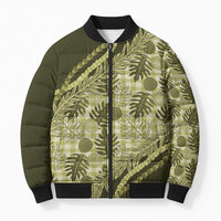 Hawaii Breadfruit Palaka Bomber Puffer Jacket Omaomao Maile Lei - Polynesian Pride