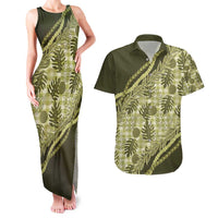 Hawaii Breadfruit Palaka Couples Matching Tank Maxi Dress and Hawaiian Shirt Omaomao Maile Lei - Polynesian Pride