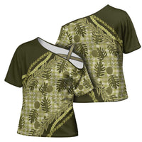 Hawaii Breadfruit Palaka Cross Shoulder Shirt Omaomao Maile Lei - Polynesian Pride