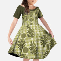 Hawaii Breadfruit Palaka Family Matching Short Sleeve Bodycon Dress and Hawaiian Shirt Omaomao Maile Lei - Polynesian Pride
