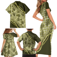 Hawaii Breadfruit Palaka Family Matching Short Sleeve Bodycon Dress and Hawaiian Shirt Omaomao Maile Lei - Polynesian Pride