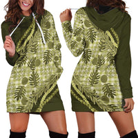 Hawaii Breadfruit Palaka Hoodie Dress Omaomao Maile Lei - Polynesian Pride