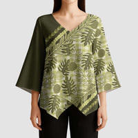 Hawaii Breadfruit Palaka Kimono Sleeve Blouse Omaomao Maile Lei - Polynesian Pride