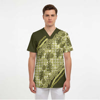 Hawaii Breadfruit Palaka Scrub Top Omaomao Maile Lei - Polynesian Pride
