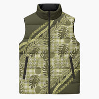 Hawaii Breadfruit Palaka Sleeveless Puffer Jacket Omaomao Maile Lei - Polynesian Pride