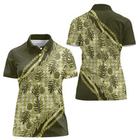Hawaii Breadfruit Palaka Women Polo Shirt Omaomao Maile Lei - Polynesian Pride