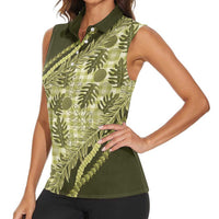Hawaii Breadfruit Palaka Women Sleeveless Polo Shirt Omaomao Maile Lei - Polynesian Pride