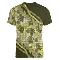 Hawaii Breadfruit Palaka Women V-Neck T-Shirt Omaomao Maile Lei - Polynesian Pride