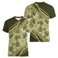 Hawaii Breadfruit Palaka Women V-Neck T-Shirt Omaomao Maile Lei - Polynesian Pride