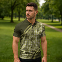 Hawaii Breadfruit Palaka Zipper Polo Shirt Omaomao Maile Lei - Polynesian Pride