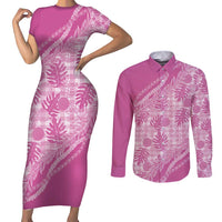Hawaii Breadfruit Palaka Couples Matching Short Sleeve Bodycon Dress and Long Sleeve Button Shirt Omaomao Ulaula Maile Lei - Polynesian Pride