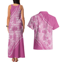 Hawaii Breadfruit Palaka Couples Matching Tank Maxi Dress and Hawaiian Shirt Omaomao Ulaula Maile Lei - Polynesian Pride