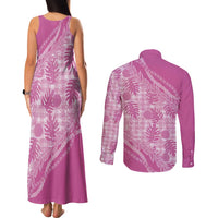 Hawaii Breadfruit Palaka Couples Matching Tank Maxi Dress and Long Sleeve Button Shirt Omaomao Ulaula Maile Lei - Polynesian Pride