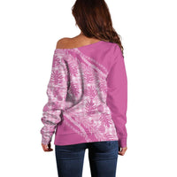 Hawaii Breadfruit Palaka Off Shoulder Sweater Omaomao Ulaula Maile Lei LT9 - Polynesian Pride