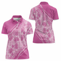 Hawaii Breadfruit Palaka Women Polo Shirt Omaomao Ulaula Maile Lei - Polynesian Pride