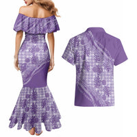 Hawaii Breadfruit Palaka Couples Matching Mermaid Dress and Hawaiian Shirt Poni Maile Lei - Polynesian Pride