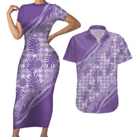 Hawaii Breadfruit Palaka Couples Matching Short Sleeve Bodycon Dress and Hawaiian Shirt Poni Maile Lei - Polynesian Pride