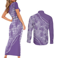 Hawaii Breadfruit Palaka Couples Matching Short Sleeve Bodycon Dress and Long Sleeve Button Shirt Poni Maile Lei LT9 - Polynesian Pride