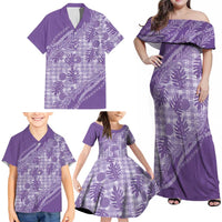 Hawaii Breadfruit Palaka Family Matching Off Shoulder Maxi Dress and Hawaiian Shirt Poni Maile Lei - Polynesian Pride